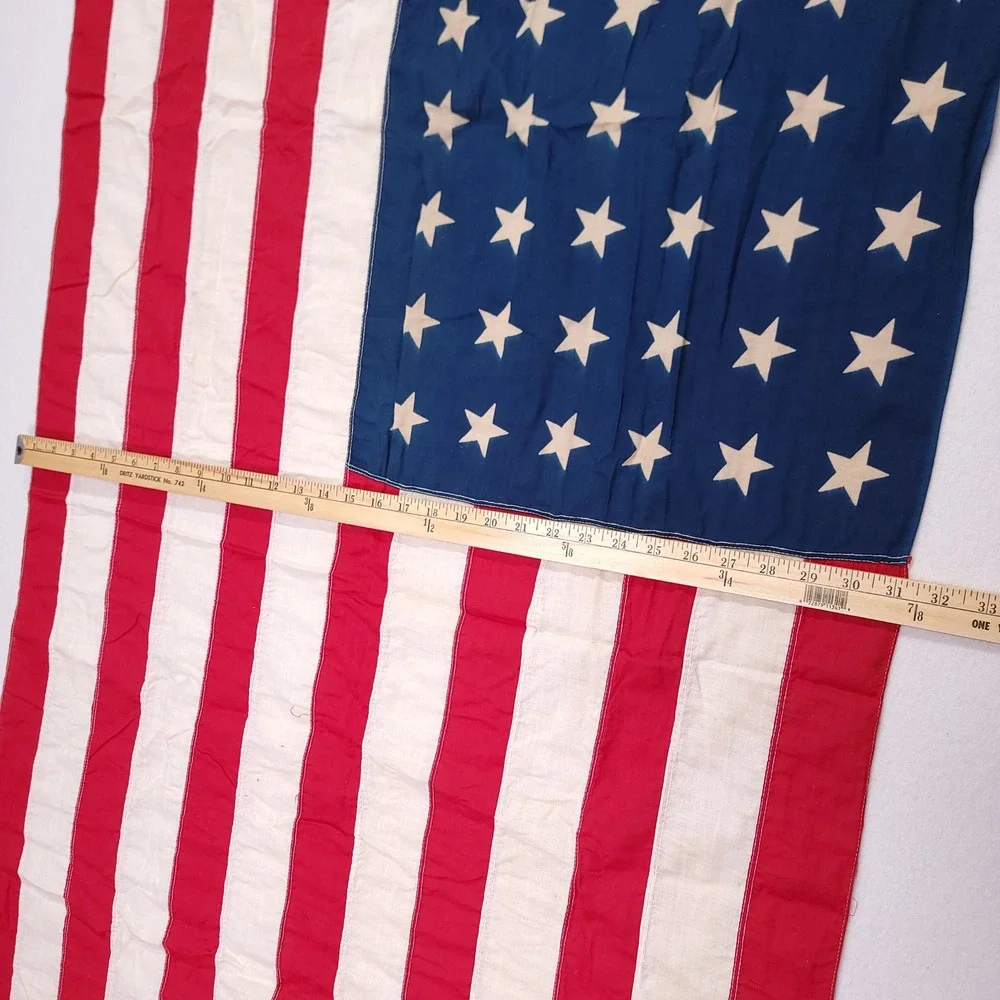 Vintage 48 Star American Flag Cotton Bunting Sewn Stripes 32x57‎ Americana WWII